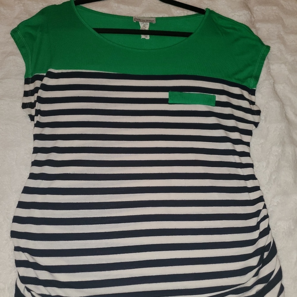 Belly By Design Green navy blue striped maternity shirt Xl